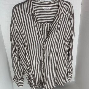 LC Lauren Conrad rust/brown and White Striped Button-Down Shirt